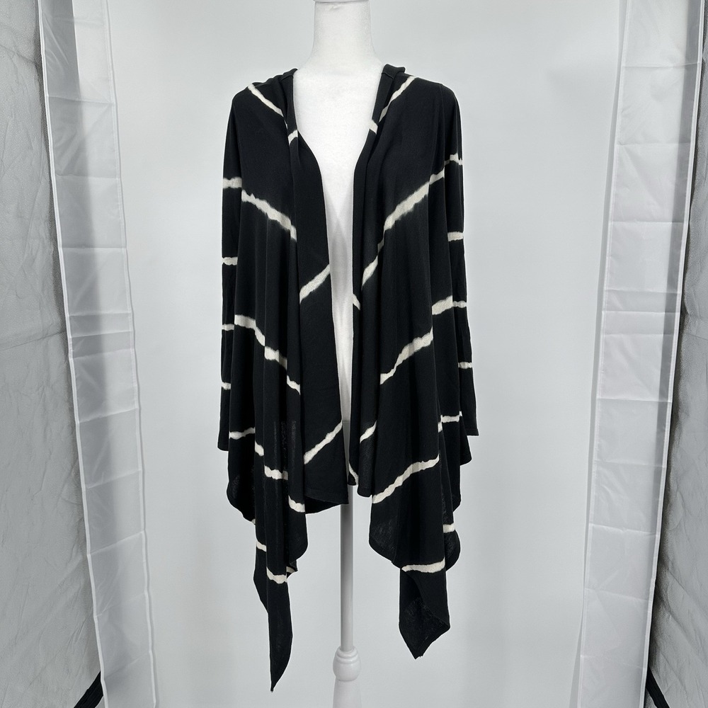 Halston Heritage Women's Silk Blend Hooded‎ Cardigan M Black Tie Dye Boho Artsy